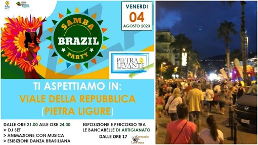 Pietra Ligure, il 4 agosto festa sul viale della Repubblica con il "Samba Brazil Party" Pietra Ligure, il 4 agosto festa sul viale della Repubblica con il "Samba Brazil Party"
