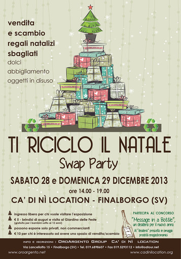 Finale Ligure, oggi e domani swap party "Ti Riciclo il Natale" Finale Ligure, oggi e domani swap party "Ti Riciclo il Natale"