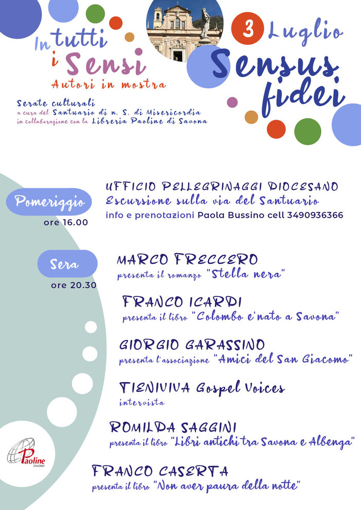 Libreria Paoline di Savona: momenti culturali per tutto il mese di luglio