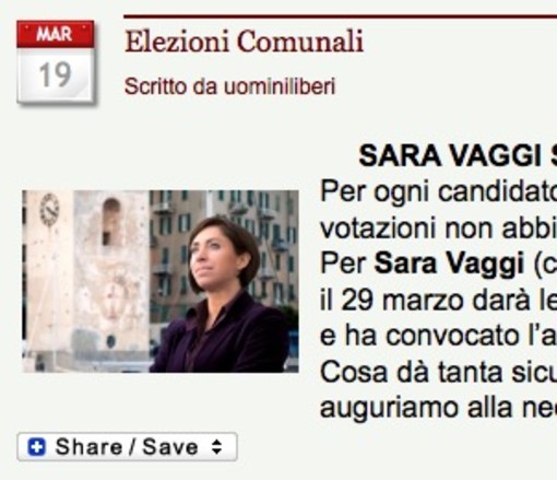 UominiLiberi: Sara Vaggi sicura di un posto in consiglio comunale (a Savona). Da cosa deriva questa "sicurezza"?