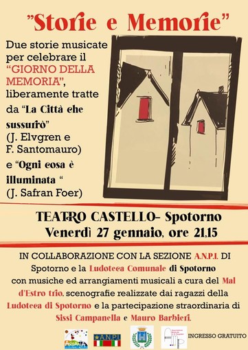 “Giornata della Memoria”: a Spotorno uno spettacolo al Teatro Castello “Giornata della Memoria”: a Spotorno uno spettacolo al Teatro Castello