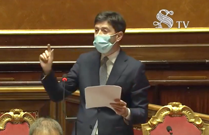 L'intervento del ministro Speranza pochi minuti fa a Palazzo Madama L'intervento del ministro Speranza pochi minuti fa a Palazzo Madama