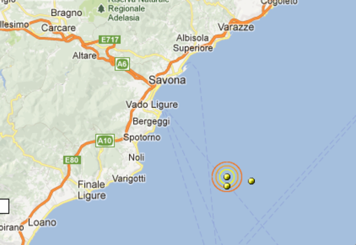 Tre scosse di terremoto nel Mar Ligure al largo tra Spotorno e Noli Tre scosse di terremoto nel Mar Ligure al largo tra Spotorno e Noli