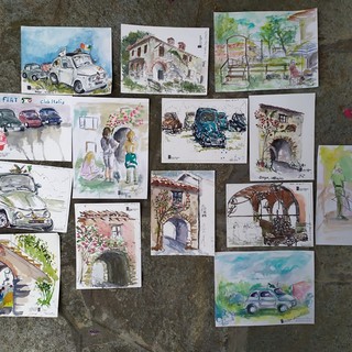 Una rappresentanza del gruppo "Urban Sketchers Liguria" alla Fiascolata di Dego (FOTO)