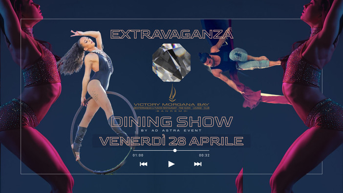 Venerdì 28 aprile ultimo appuntamento del mese per il nuovo format 'Extravaganza Dining Show', proposto dal Victory Morgana Bay e l'agenzia di intrattenimento Ad Astra Events Venerdì 28 aprile ultimo appuntamento del mese per il nuovo format 'Extravaganza Dining Show', proposto dal Victory Morgana Bay e l'agenzia di intrattenimento Ad Astra Events