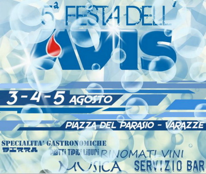 Varazze, quinta edizione della “Festa dell’Avis” in Piazza del Parasio