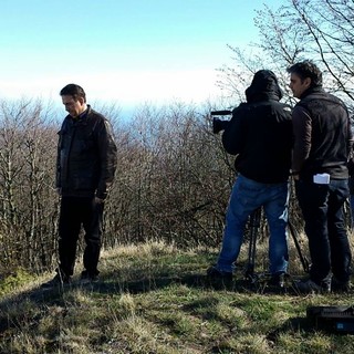 Giacobbo durante le riprese di Voyager (foto Arena)