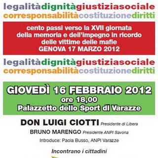 Varazze: don Luigi Ciotti e Bruno Marengo incontrano i cittadini al Palasport