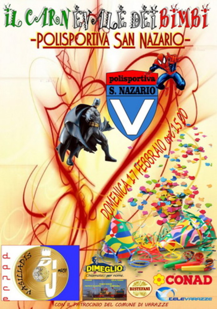 Domenica con il “Carnevale dei bimbi” alla Polisportiva San Nazario di Varazze Domenica con il “Carnevale dei bimbi” alla Polisportiva San Nazario di Varazze