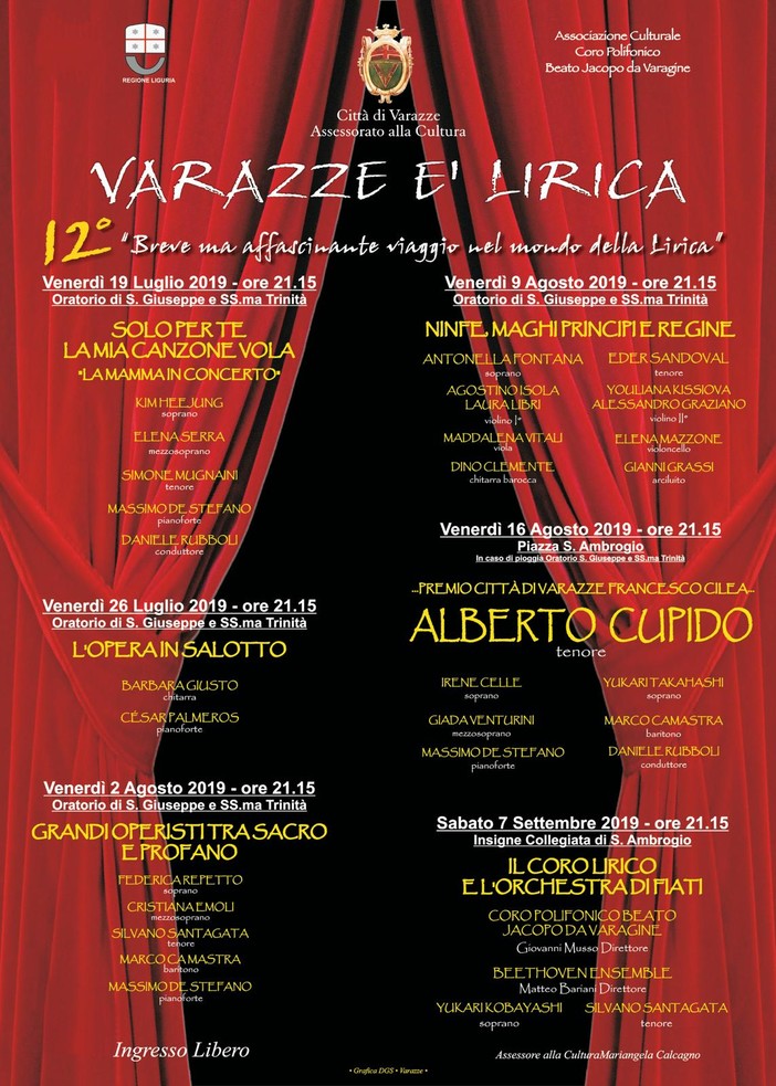 Varazze, venerdì 2 agosto il terzo appuntamento di “Varazze è Lirica”