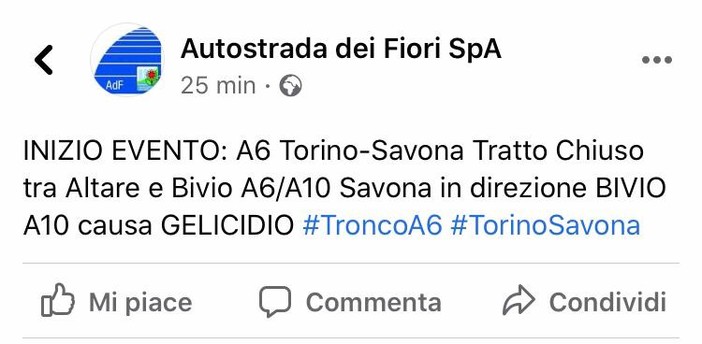 Neve nel savonese: riaperta l'autostrada A6 nel tratto compreso tra Altare-Savona