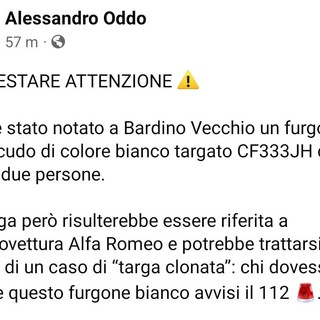 Furgone sospetto a Tovo San Giacomo, il sindaco Oddo: "Targa riferita ad un'auto, potrebbe essere clonata"