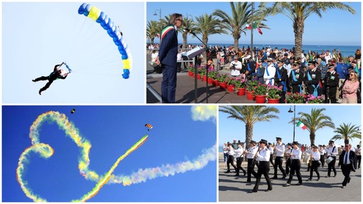 Albenga festeggia la Repubblica con un tricolore dal cielo: lo spettacolo dei paracadutisti (FOTO)