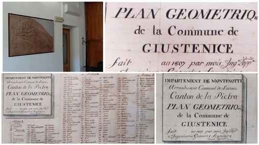 Giustenice, la sala consiliare accoglie una copia del "piano catastale napoleonico del Comune" (FOTO)
