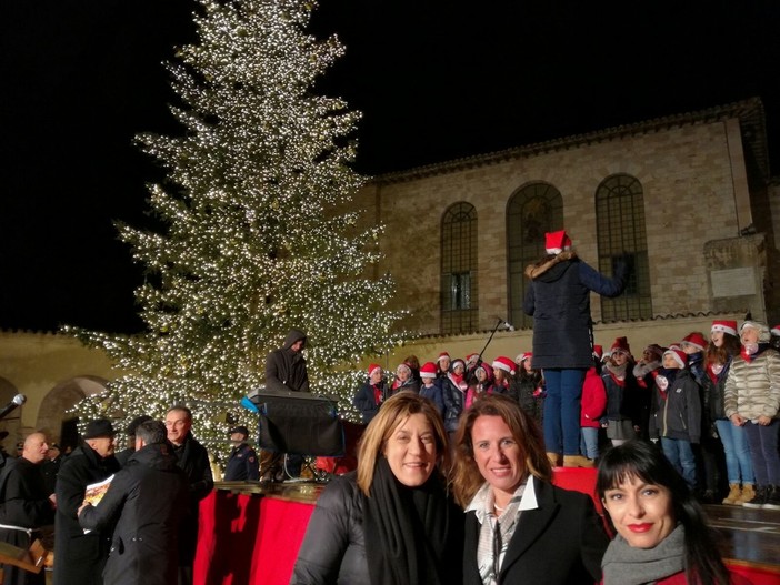 Illuminato ad Assisi l'albero donato dalla Regione Liguria alla città umbra