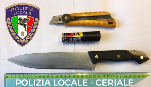 Ceriale: denunciato straniero per il possesso di un grosso coltello, un taglierino e spray al peperoncino