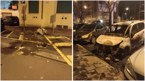 Savona, a fuoco bidoni dei rifiuti e un'auto nella zona dell'Oltreletimbro