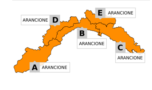 Allerta meteo arancione in tutta la Liguria