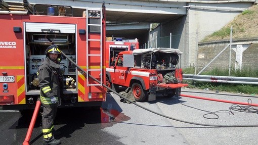 Brucia alcune sterpaglie: incendio in prossimità del casello di Albenga