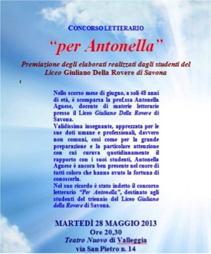 Savona, martedì 28 premiazione del concorso letterario "Per Antonella"