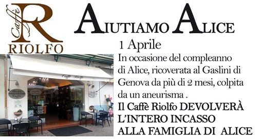 Un caffè a Pietra Ligure per Alice, bimba di Perti colpita da un aneurisma e ricoverata al Gaslini