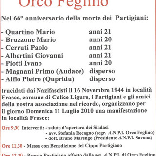 Calice: domani l'Anpi di Orco ricorda i Partigiani caduti