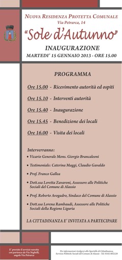 Alassio inaugura la nuova residenza protetta "Sole D'Autunno" Alassio inaugura la nuova residenza protetta "Sole D'Autunno"