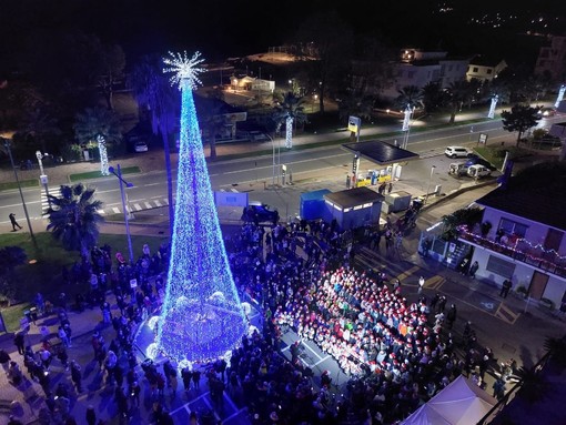 Andora, acceso l'albero di Natale e il percorso luminoso sulla passeggiata a mare