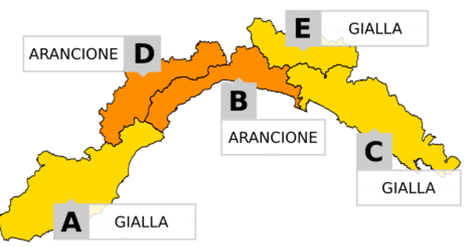 Maltempo, modificata l'allerta: diventa arancione nel centro-levante savonese e in Val Bormida