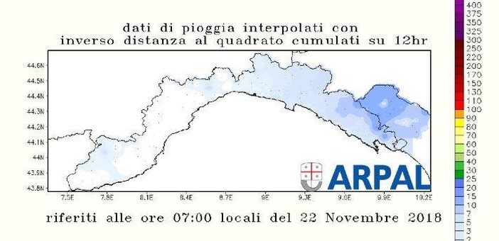 Nell'immagine la distribuzione delle precipitazioni nelle ultime 12 ore Nell'immagine la distribuzione delle precipitazioni nelle ultime 12 ore