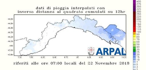 Nell'immagine la distribuzione delle precipitazioni nelle ultime 12 ore Nell'immagine la distribuzione delle precipitazioni nelle ultime 12 ore
