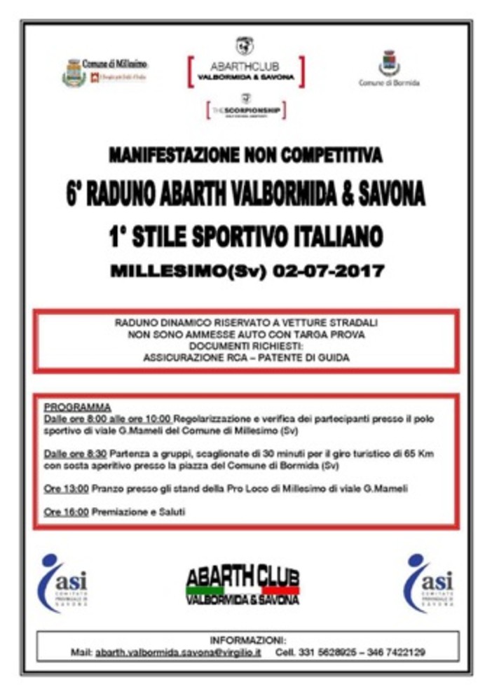 Millesimo: domenica il tradizionale raduno Abarth Millesimo: domenica il tradizionale raduno Abarth