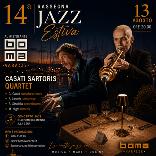 Varazze, il Casati Sartoris Quartet protagonista della 14ª Rassegna Jazz Estiva al Ristorante Boma Varazze, il Casati Sartoris Quartet protagonista della 14ª Rassegna Jazz Estiva al Ristorante Boma