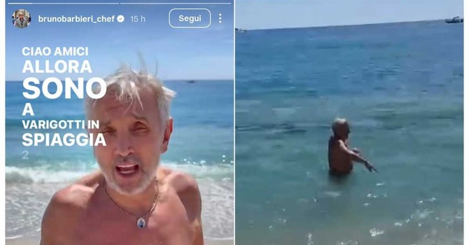 Varigotti, Bruno Barbieri inaugura la stagione con un tuffo in mare, tra ironia e acqua fredda