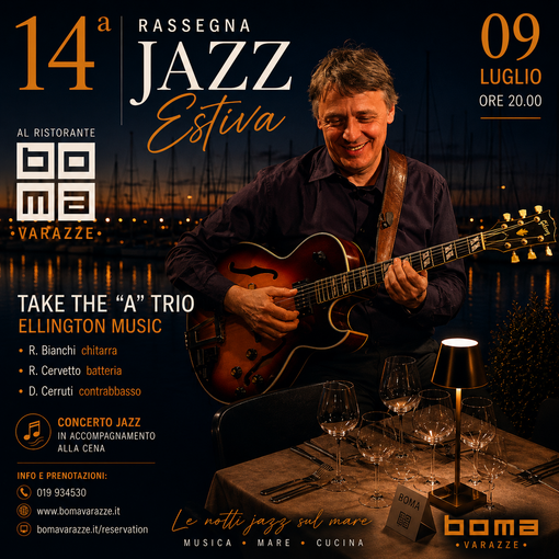 Varazze, la Rassegna Jazz Estiva del Boma prosegue con il “Take the A Trio – Ellington Music” Varazze, la Rassegna Jazz Estiva del Boma prosegue con il “Take the A Trio – Ellington Music”