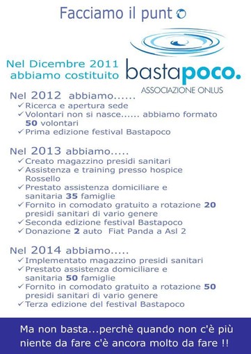 Albenga: "Basta Poco Onlus" grandi successi ottenuti nel 2014, ma lo sguardo rivolto a quello che ancora si può fare