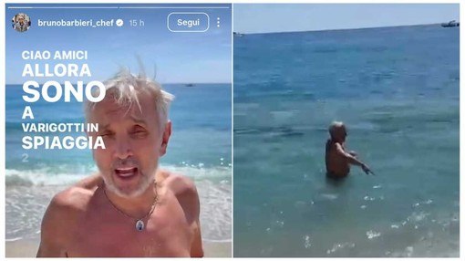 Varigotti, Bruno Barbieri inaugura la stagione con un tuffo in mare, tra ironia e acqua fredda