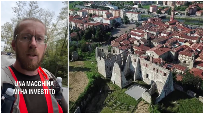 Pieroad investito da un’auto: lui illeso, danneggiato il carrello Ezio. Oggi sarà a Cairo Montenotte