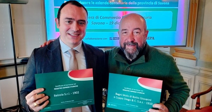 Alassio, due le attività che hanno ricevuto l’attestato di Impresa Storica: Balzola, 122 anni, Bagni Molo, 113ani Alassio, due le attività che hanno ricevuto l’attestato di Impresa Storica: Balzola, 122 anni, Bagni Molo, 113ani