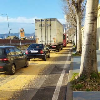 Savona, camion perde il carico di mais sulla carreggiata: mobilitati i vigili del fuoco (FOTO)