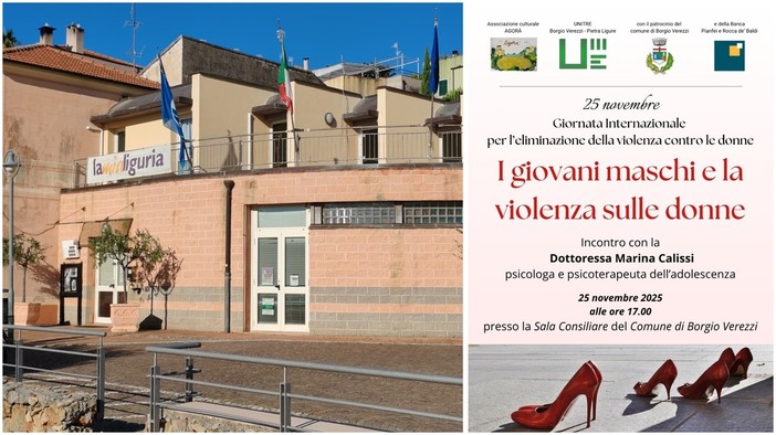 "I giovani maschi e la violenza sulle donne": a Borgio Verezzi l'incontro pubblico organizzato da Associazione Agorà e Unitre
