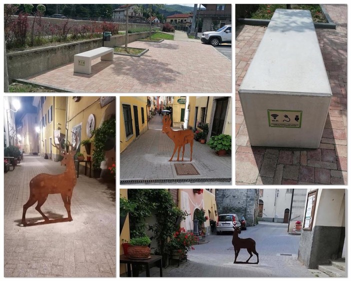 Calizzano, panchine 'smart' e sagome di animali in ferro per delimitare la Ztl (FOTO Calizzano, panchine 'smart' e sagome di animali in ferro per delimitare la Ztl (FOTO