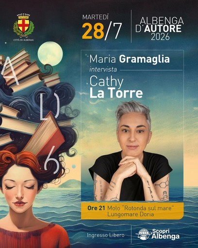 Albenga d'Autore 2026: il 28 luglio Cathy La Torre ospite della rassegna letteraria Albenga d'Autore 2026: il 28 luglio Cathy La Torre ospite della rassegna letteraria