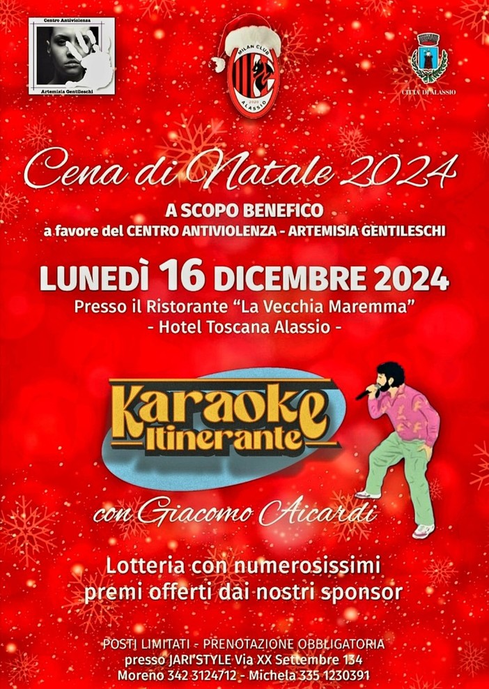 Cena di Natale per il Milan Club Alassio: i fondi saranno donati al Centro Antiviolenza Gentileschi Cena di Natale per il Milan Club Alassio: i fondi saranno donati al Centro Antiviolenza Gentileschi