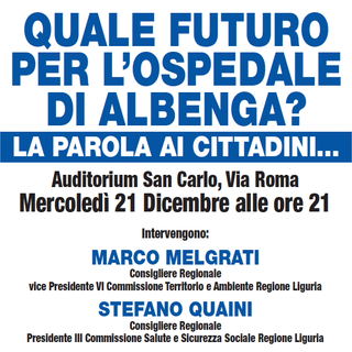 Domani sera ad Albenga convegno sul futuro dell’ospedale albenganese