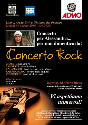 Loano: rock nel nome di Alessandra Mazza, morta di leucemia Loano: rock nel nome di Alessandra Mazza, morta di leucemia