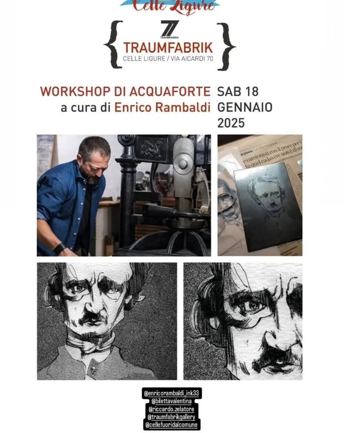 A Celle Ligure il 18 gennaio un workshop con Enrico Rambaldi per scoprire l'arte dell'acquaforte A Celle Ligure il 18 gennaio un workshop con Enrico Rambaldi per scoprire l'arte dell'acquaforte