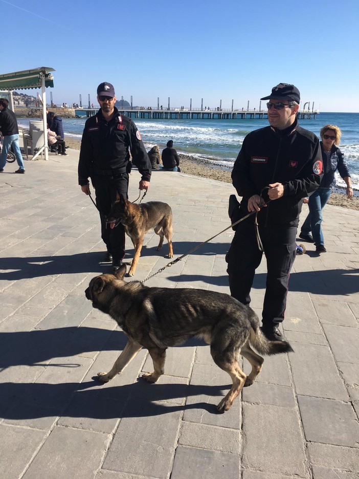 Alassio, carabinieri tra la gente, continuano i serrati controlli. All'opera l'unità cinofila