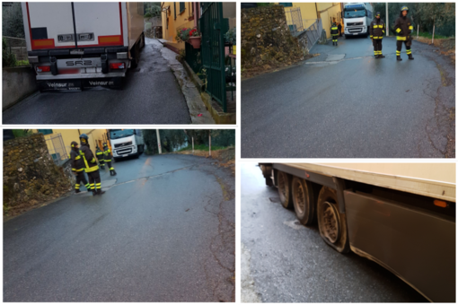 Andora, camion resta bloccato in località Marino: traffico in tilt (FOTO)