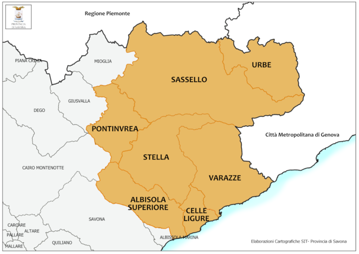 Mappa dei comuni della Provincia di Savona interessati dalle ordinanze